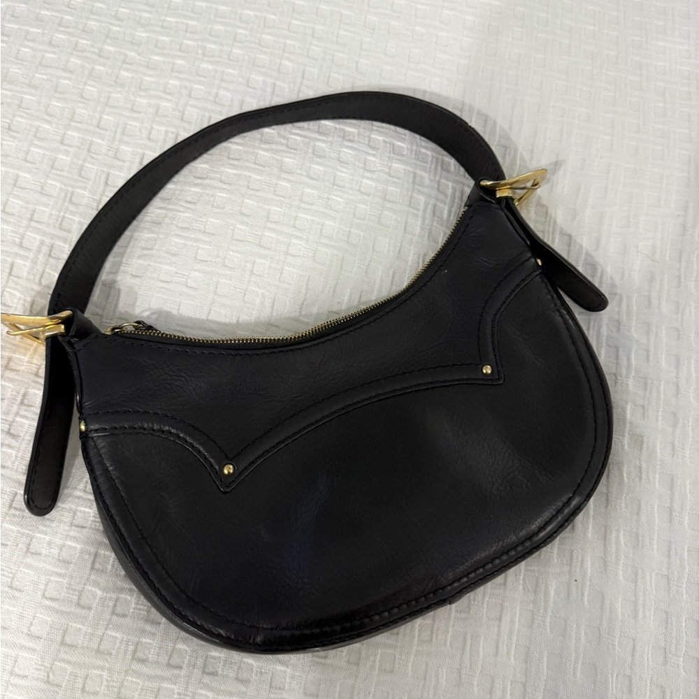 Michael Kors Black Leather Hobo Bag with Gold Accents